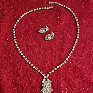 Vintage Rhinestone Necklace and Earring Set 1980's